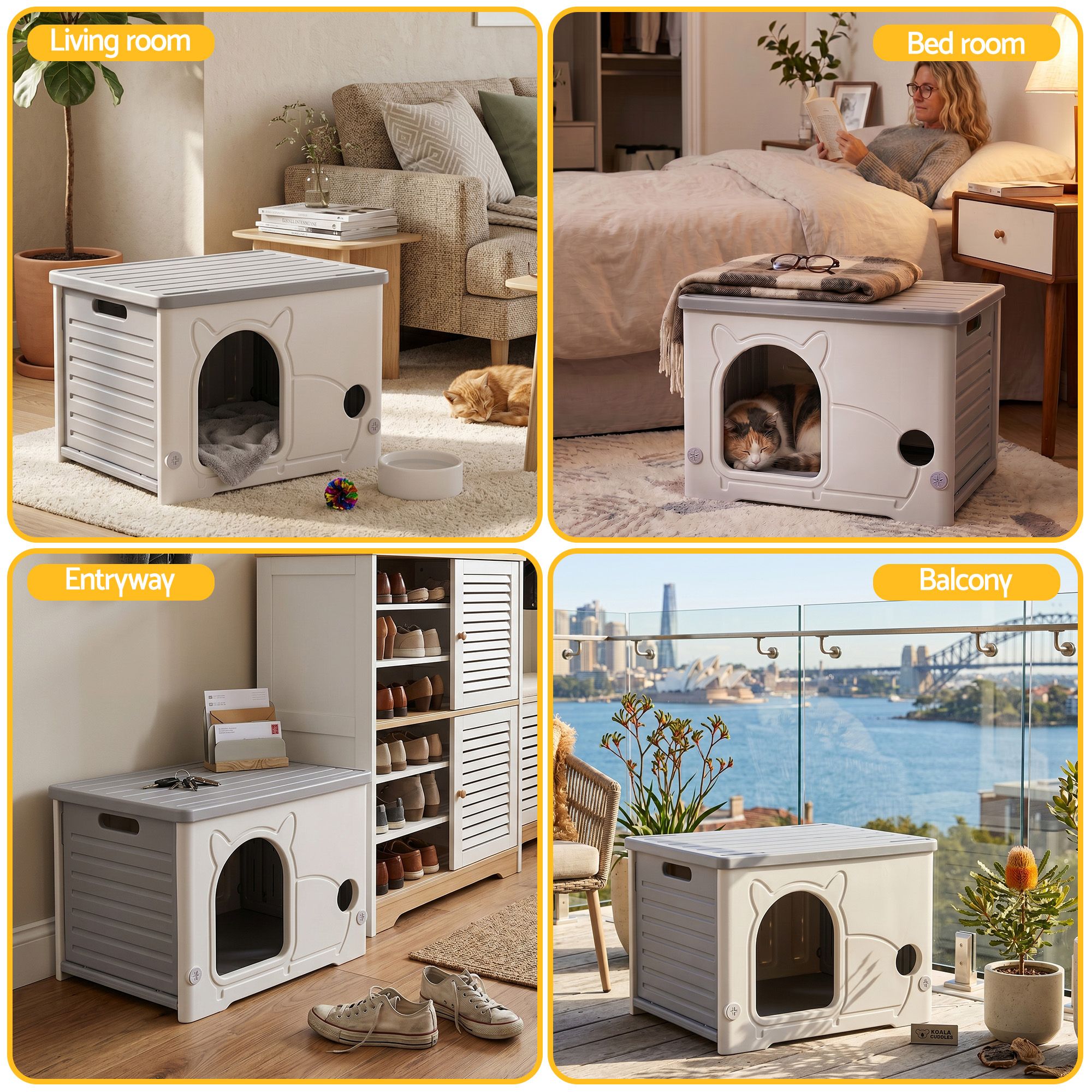 i.Pet Cat House Enclosed Shelter Plastic Nest Stackable Bench Box Outdoor Indoor Grey