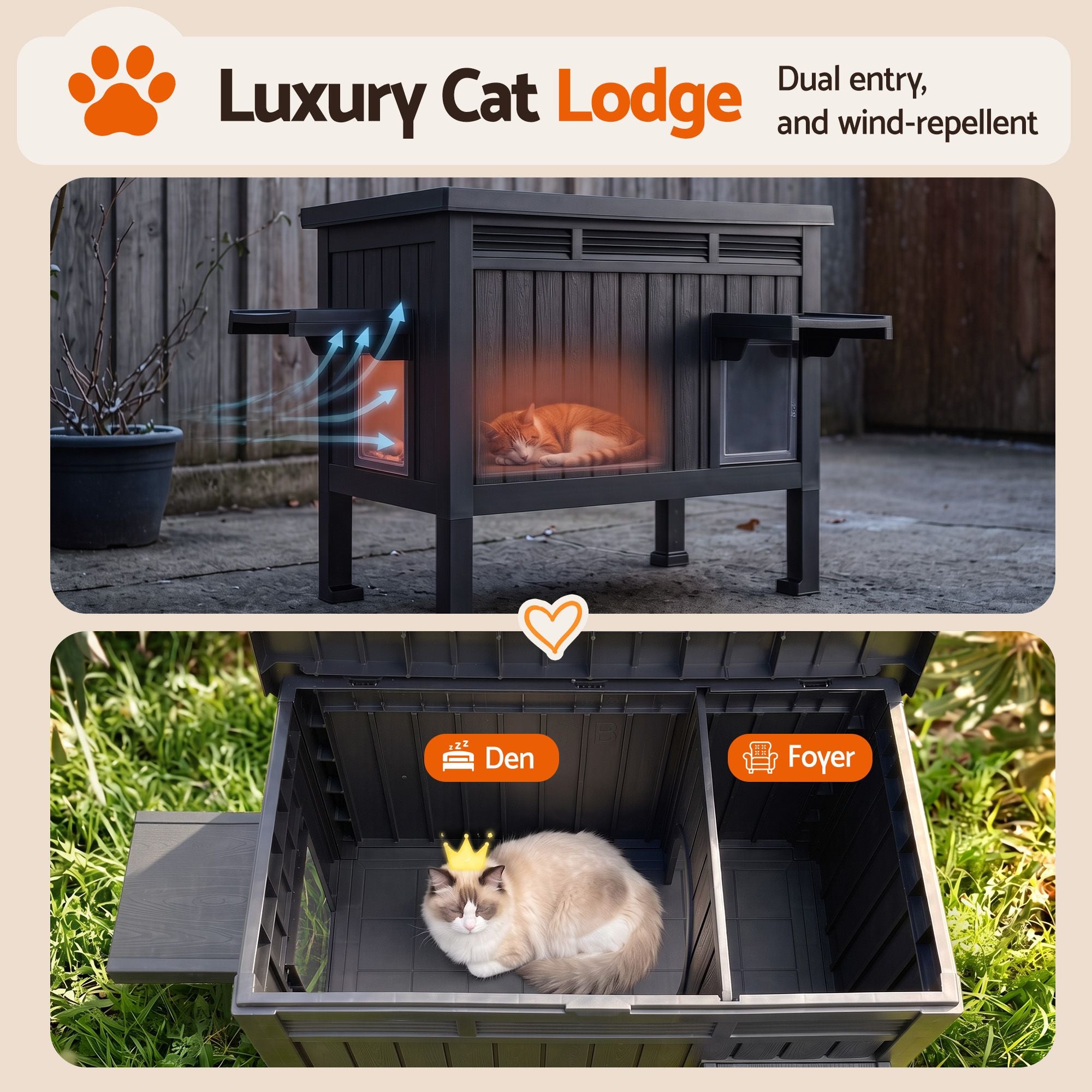 i.Pet Outdoor Cat House Pet Kennel Enclosure Cat Shelter Condo Rabbit Hutch Black