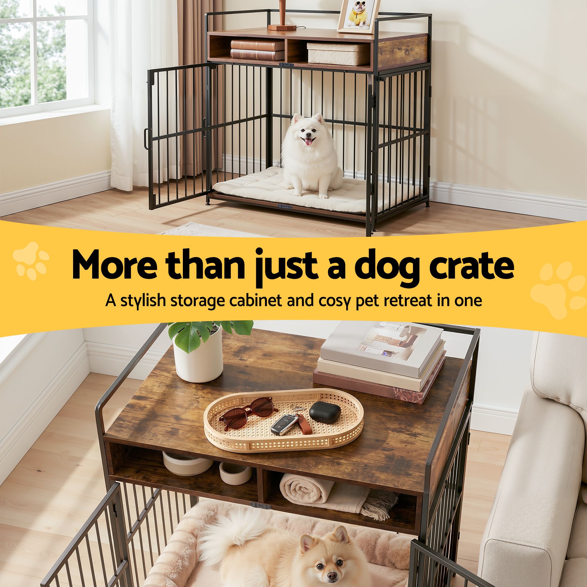 i.Pet 2-in-1 Wooden Dog Crate 104cm Pet Cage Furniture End Table Storage Black