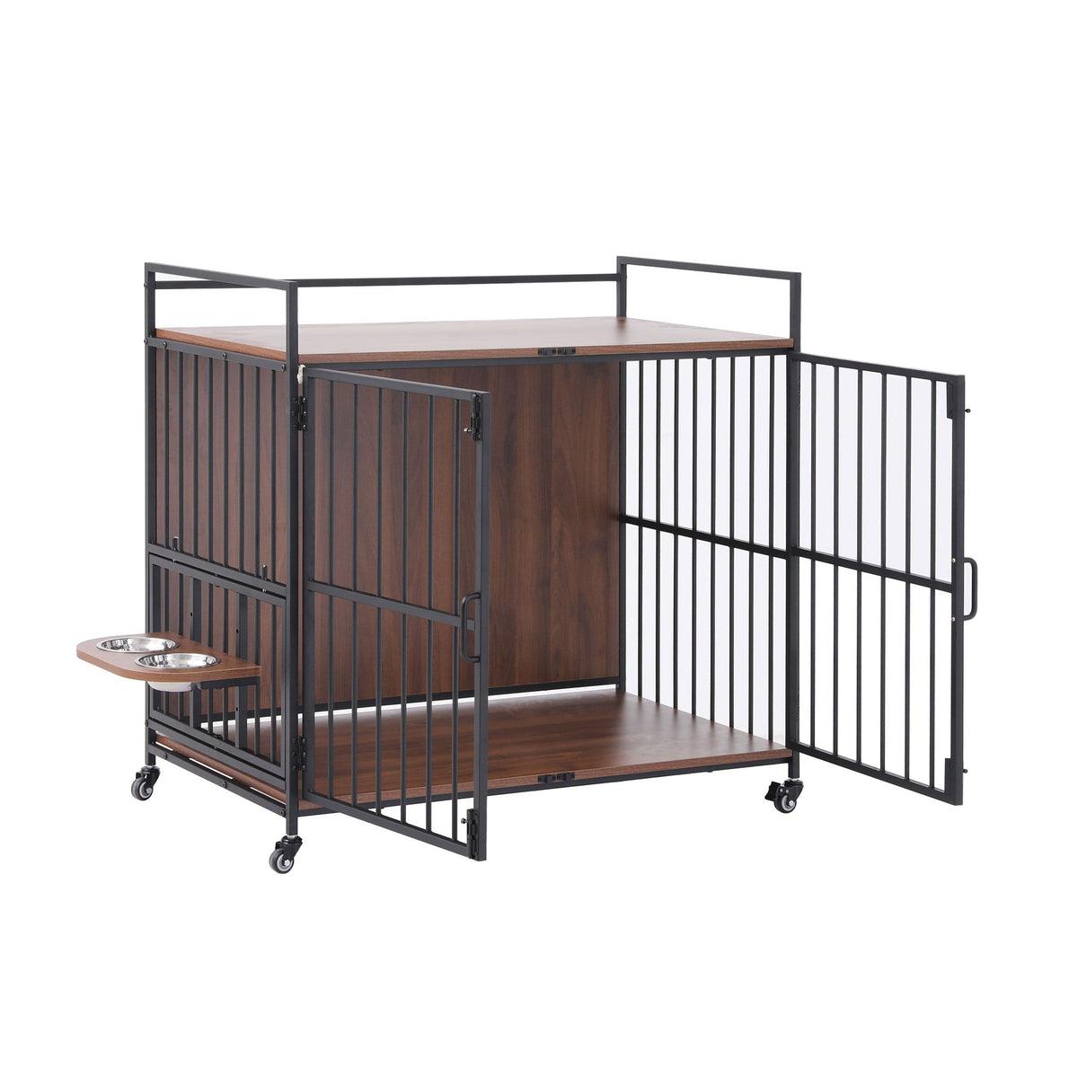i.Pet 2-in-1 Wooden Dog Crate 99cm Pet Cage Furniture End Table Wheels Black