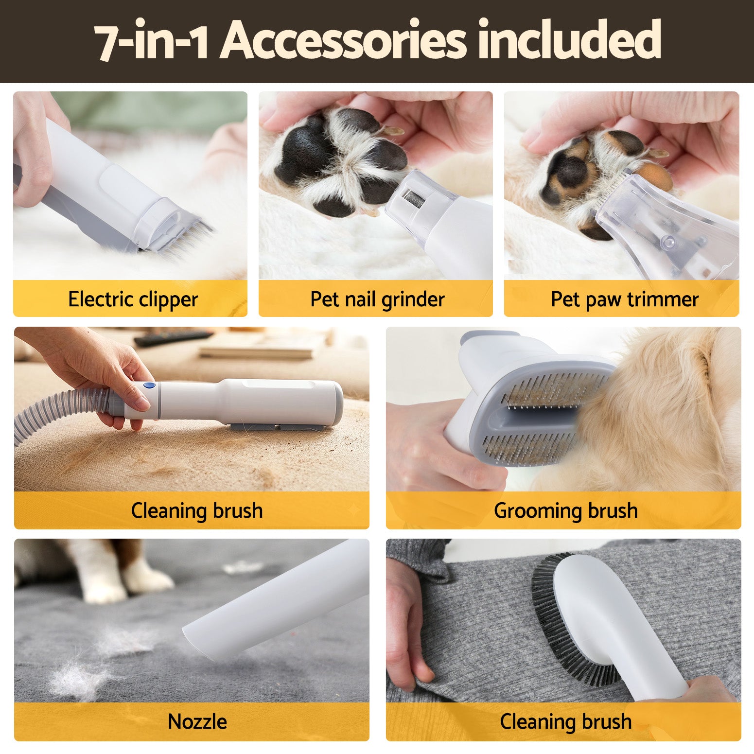 i.Pet Pet Grooming Kit Vacuum Dog Cat Hair Dryer Remover Clipper Brushes