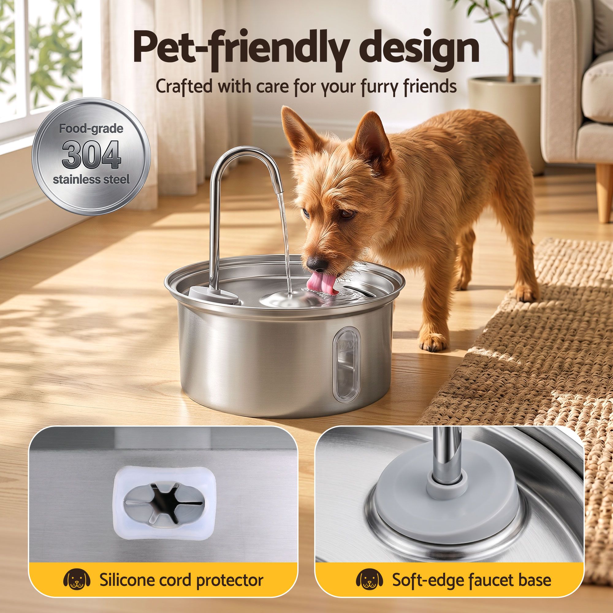 i.Pet 3.2L Cat Water Fountain Pet Feeder Dog Drinking Dispenser 304 Stainless