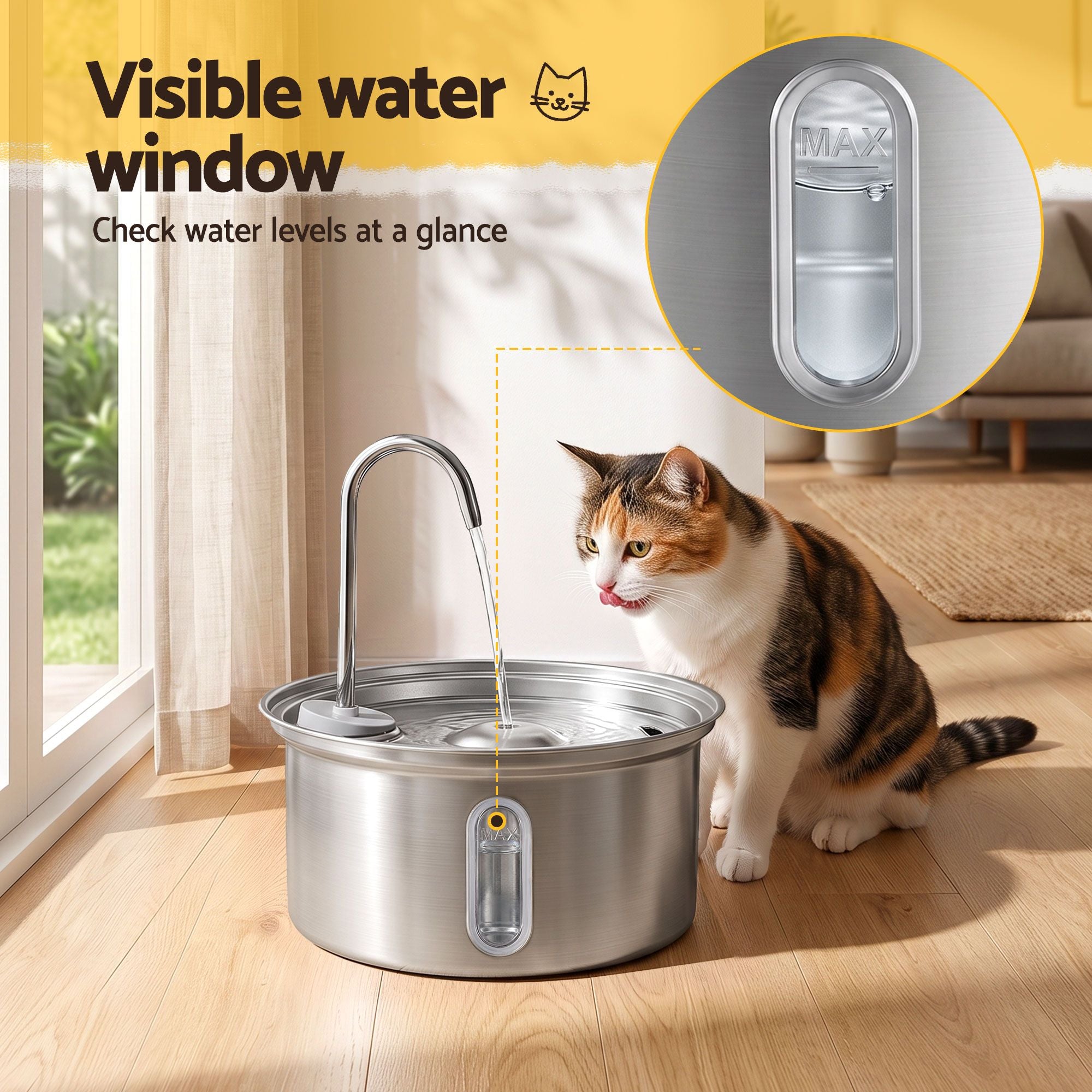 i.Pet 3.2L Cat Water Fountain Pet Feeder Dog Drinking Dispenser 304 Stainless
