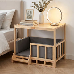 i.Pet 2in1 Dog Kennel Crate Furniture Grey Bedding Wooden House Indoor
