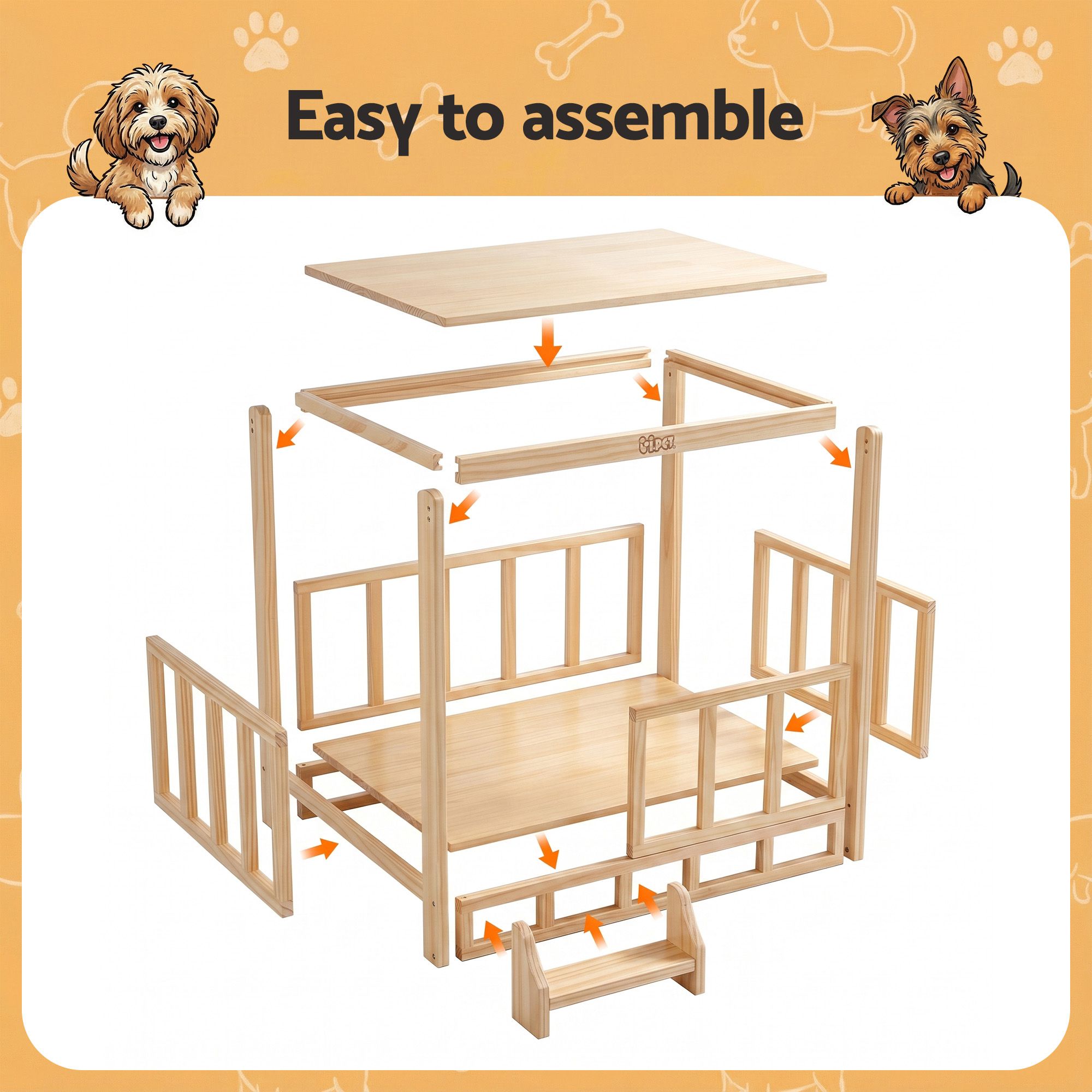 i.Pet 2in1 Dog Kennel Crate Furniture Grey Bedding Wooden House Indoor