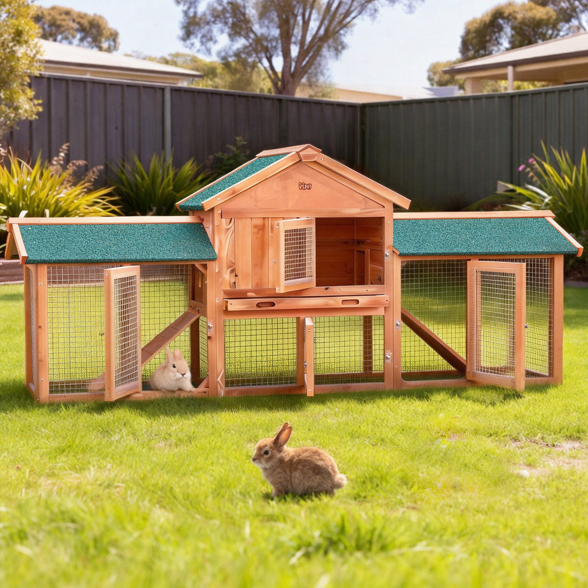 i.Pet Chicken Coop Rabbit Hutch 220cm x 44cm x 84cm Large Chicken Coop Run