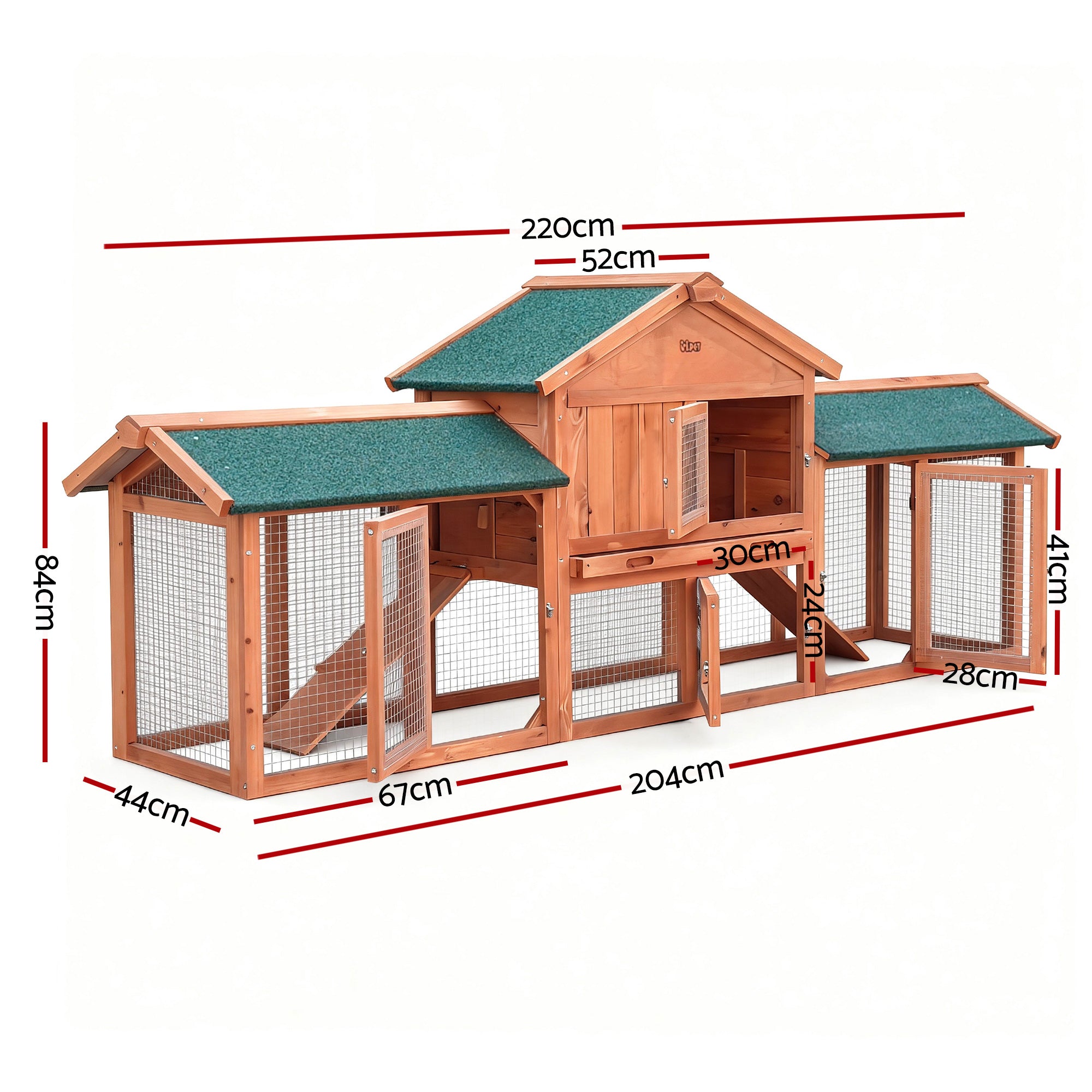 i.Pet Chicken Coop Rabbit Hutch 220cm x 44cm x 84cm Large Chicken Coop Run