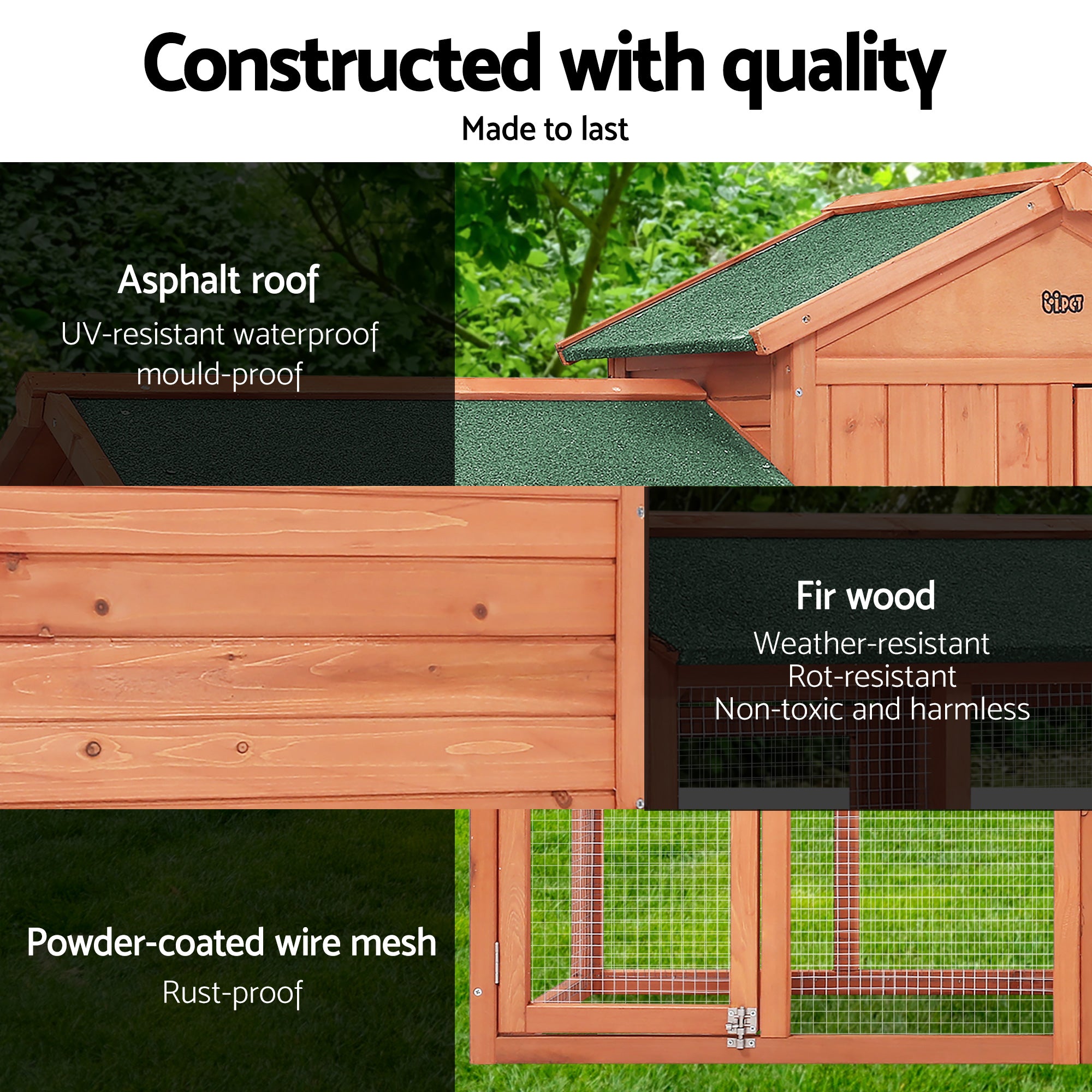 i.Pet Chicken Coop Rabbit Hutch 220cm x 44cm x 84cm Large Chicken Coop Run