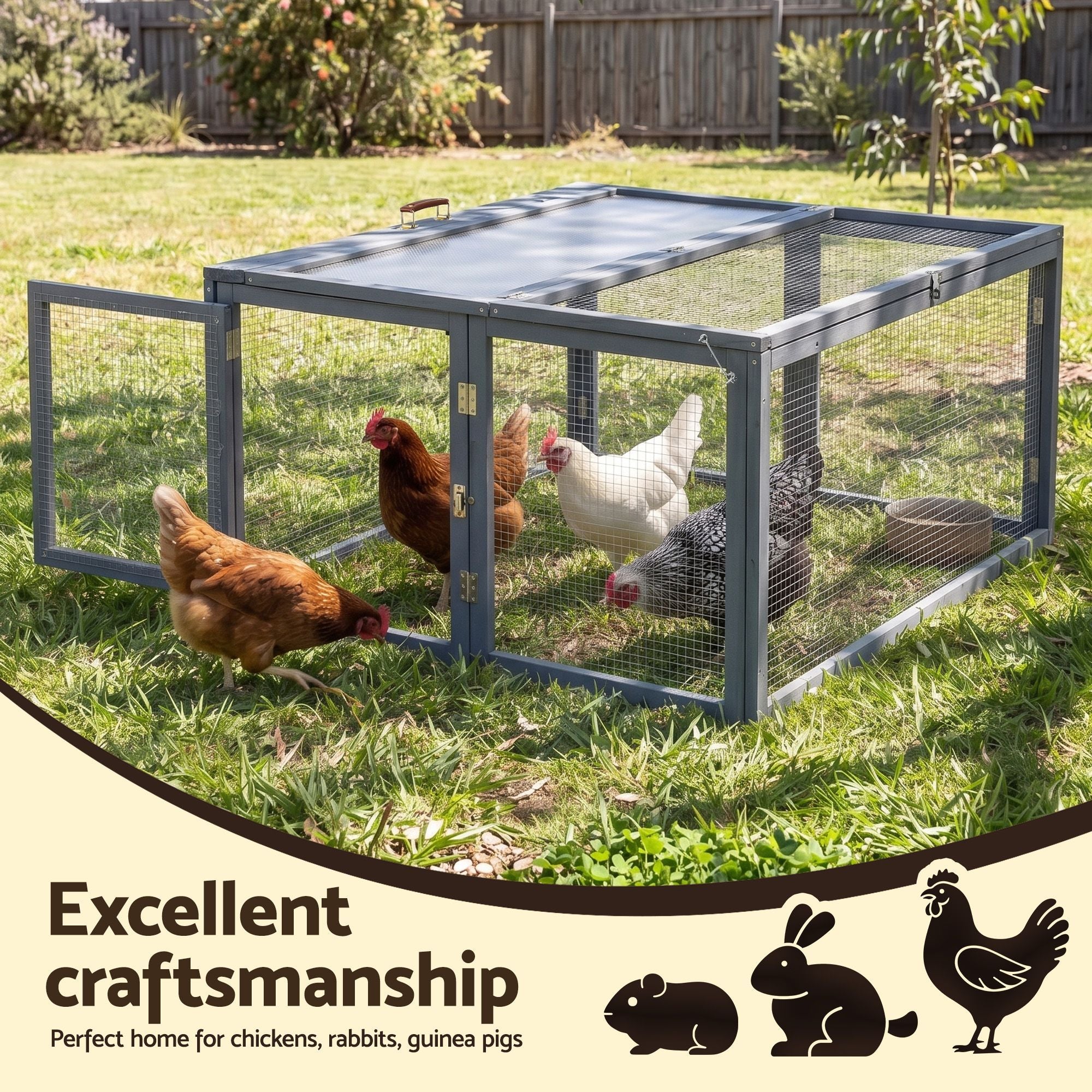 i.Pet Chicken Coop Large Portable Wooden Rabbit Run Cage Hutch Outdoor Folding Hen House 110cm