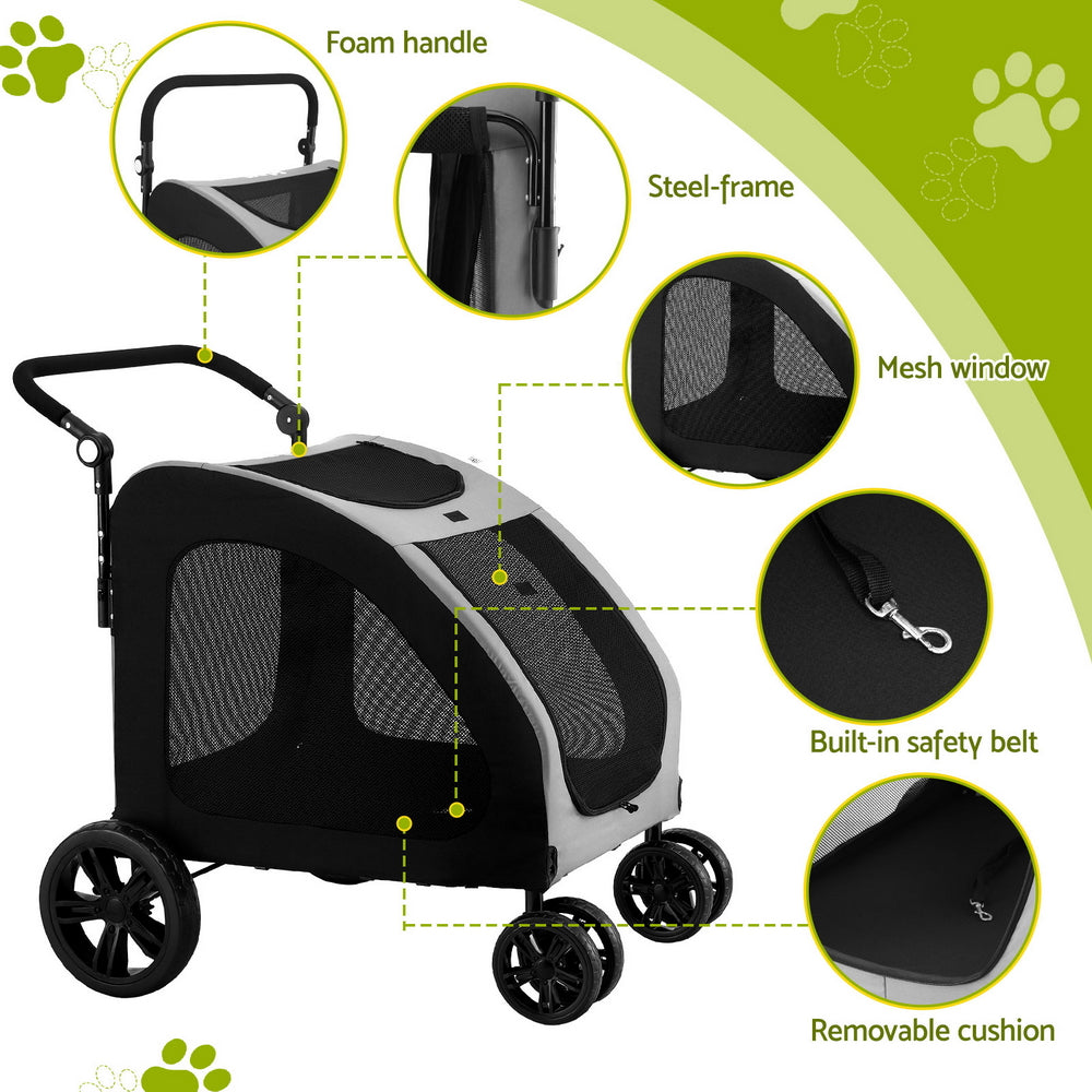 i.Pet Pet Stroller Dog Pram Large Carrier Cat Travel Foldable Strollers 4 Wheels