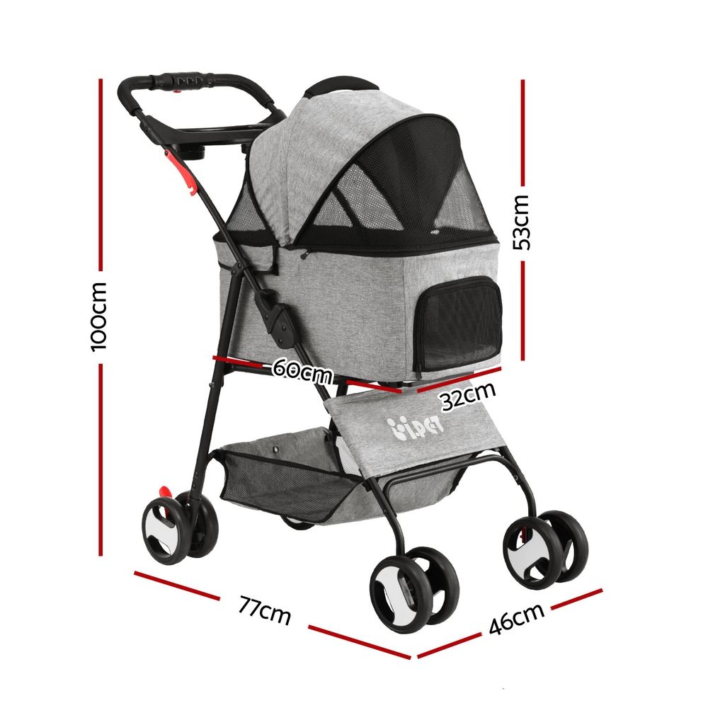 i.Pet Pet Stroller Dog Pram Cat Carrier Travel Large Pushchair Foldable 4 Wheels