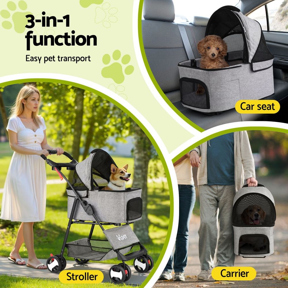 i.Pet Pet Stroller Dog Pram Cat Carrier Travel Large Pushchair Foldable 4 Wheels