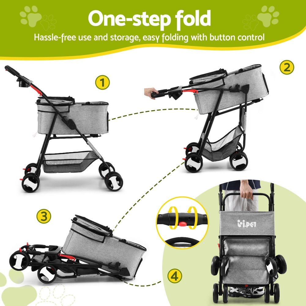 i.Pet Pet Stroller Dog Pram Cat Carrier Travel Large Pushchair Foldable 4 Wheels