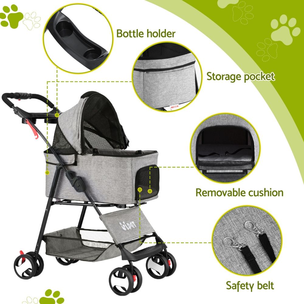 i.Pet Pet Stroller Dog Pram Cat Carrier Travel Large Pushchair Foldable 4 Wheels