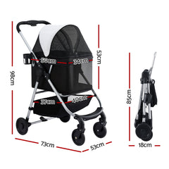 i.Pet Pet Stroller Pram Dog Cat Carrier Cage Large Travel Pushchair Foldable 4 Wheels