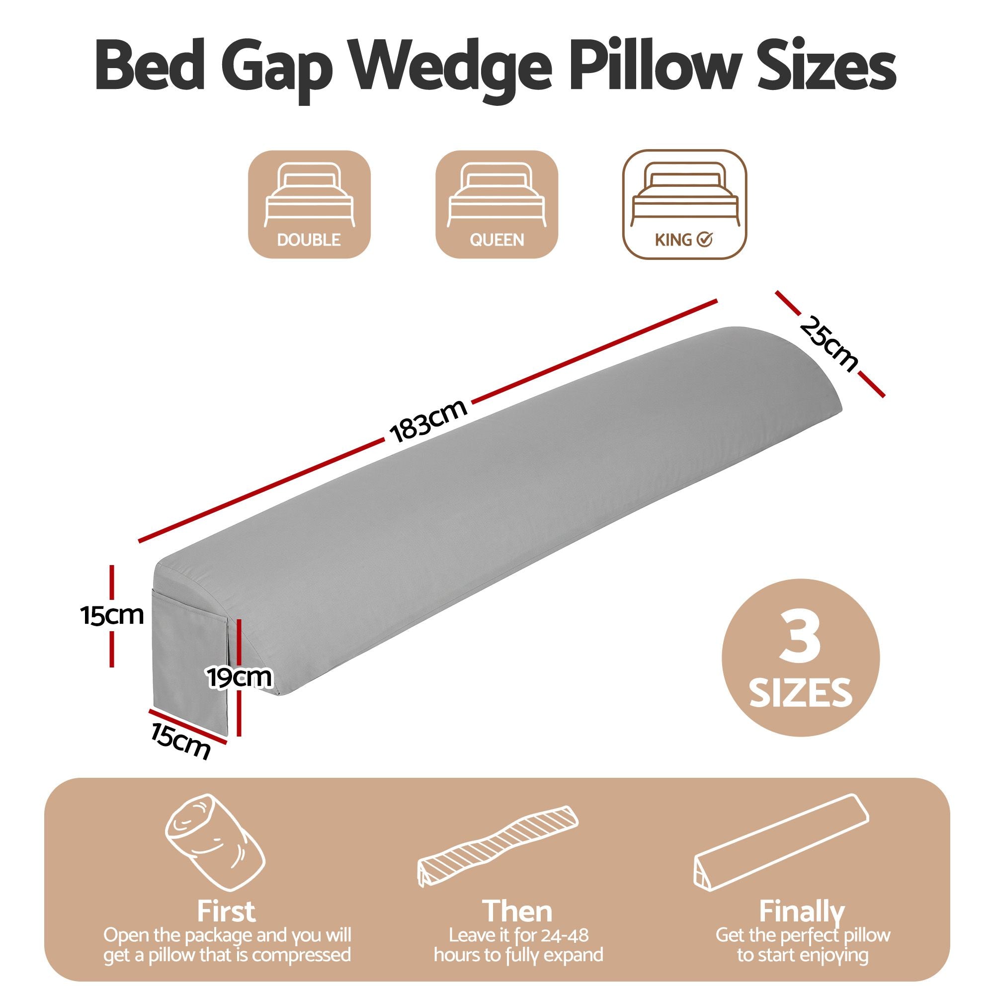 Giselle King Bed Wedge Pillow For Headboard, Close Gap And Stop Pillows Sliding