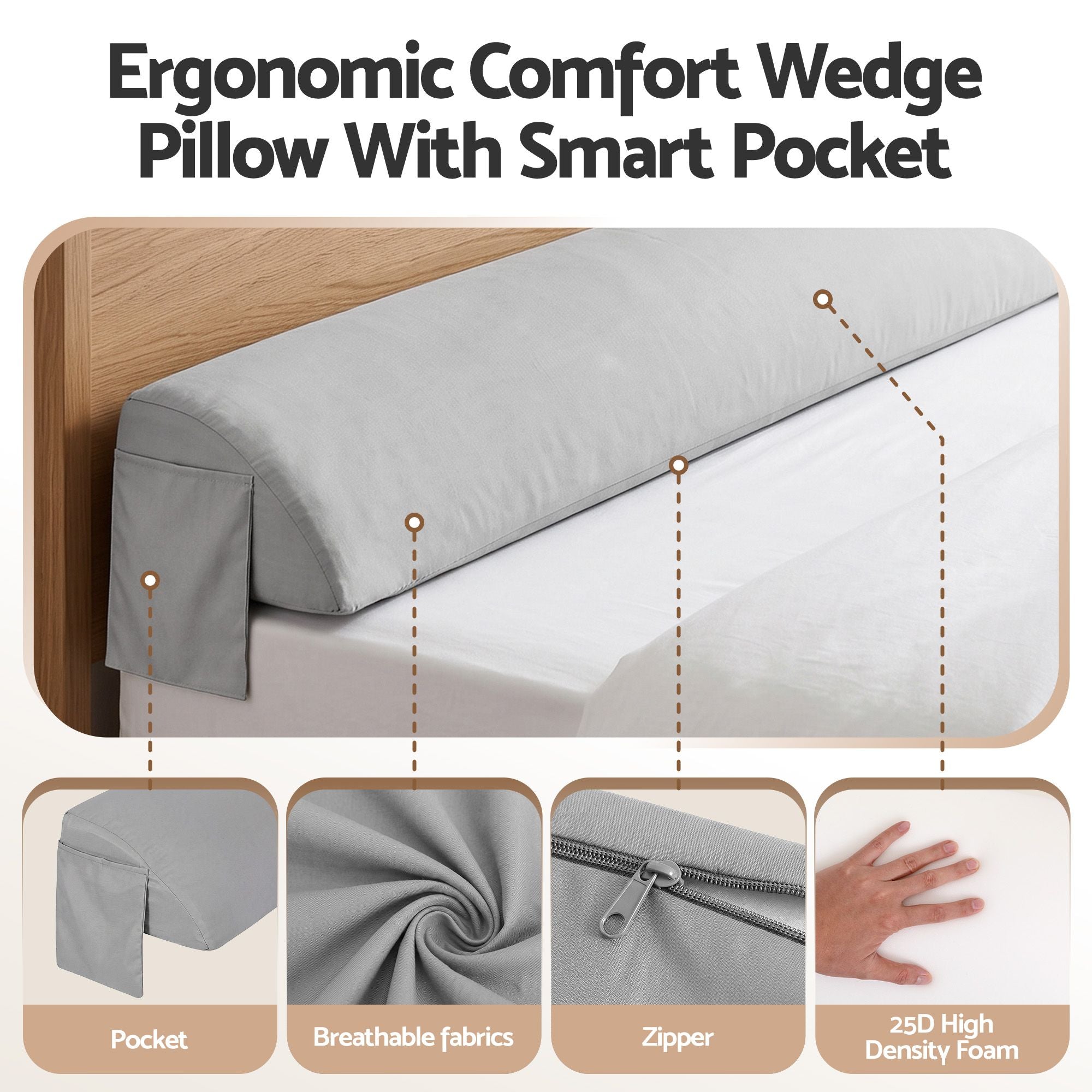 Giselle Queen Bed Wedge Pillow For Headboard, Close Gap And Stop Pillows