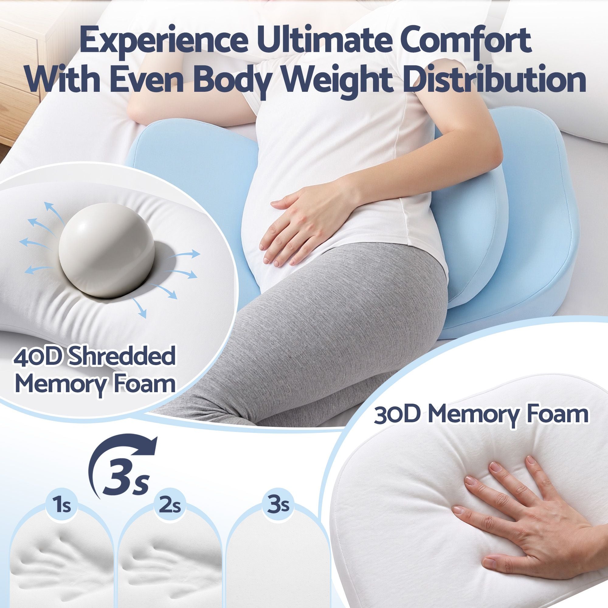Giselle Bedding Memory Foam Pregnancy Pillow Adjustable with Concave Curve
