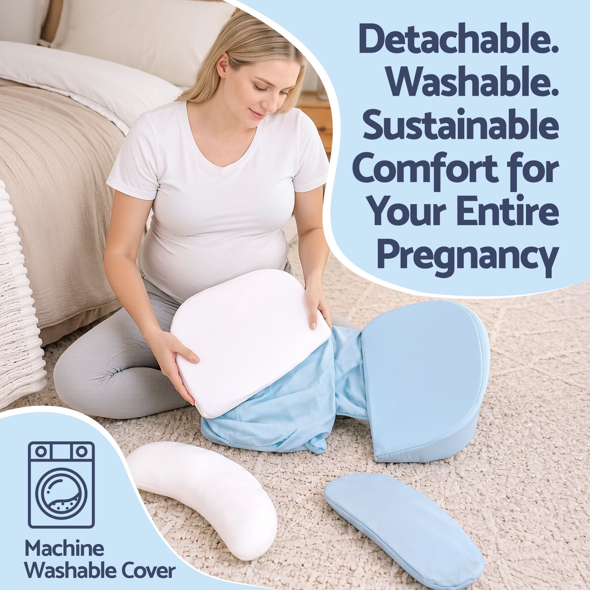 Giselle Bedding Memory Foam Pregnancy Pillow Adjustable with Concave Curve