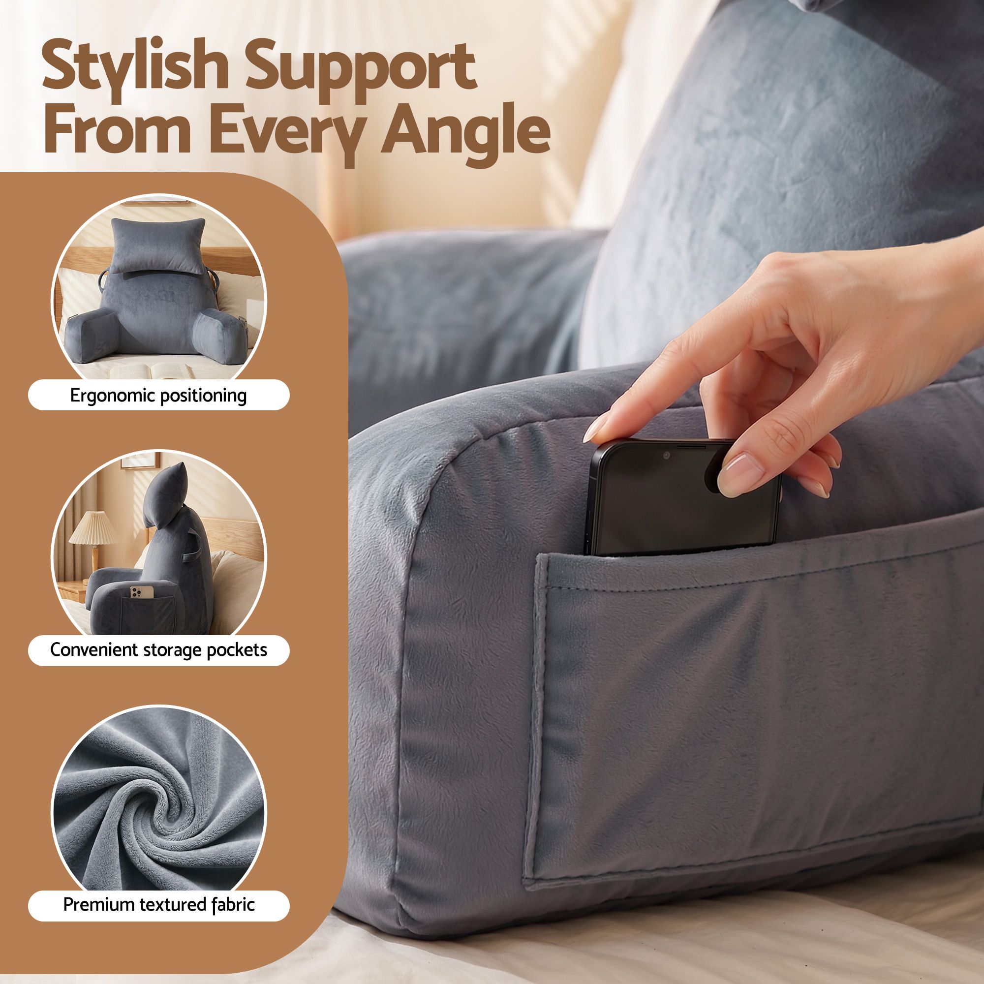 Giselle Bedding Reading Pillow with Detachable Neck Roll & Armrests Sit Up