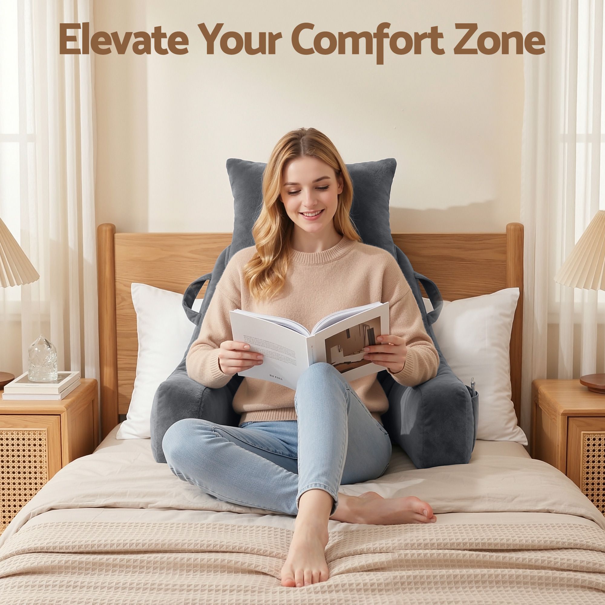 Giselle Bedding Reading Pillow with Detachable Neck Roll & Armrests Sit Up