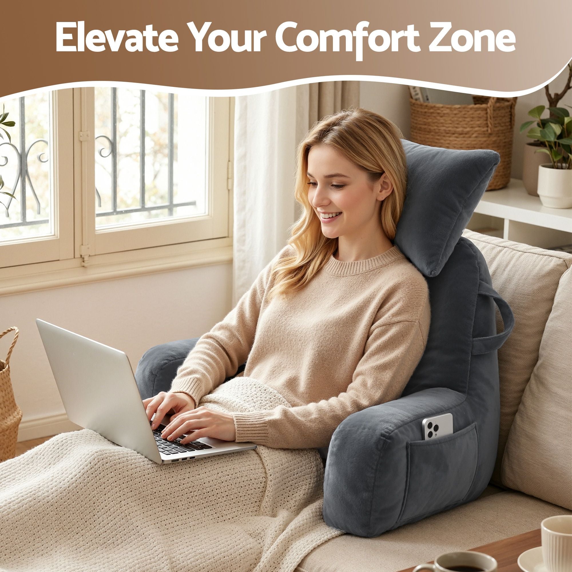 Giselle Bedding Reading Pillow with Detachable Neck Roll & Armrests Sit Up