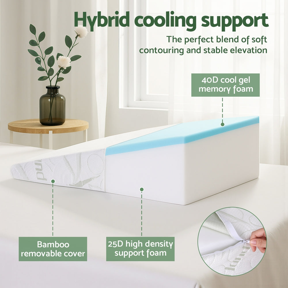 Giselle Bedding Wedge Pillow Gel Memory Foam Ergonomic Support Bamboo Cover - Free Delivery