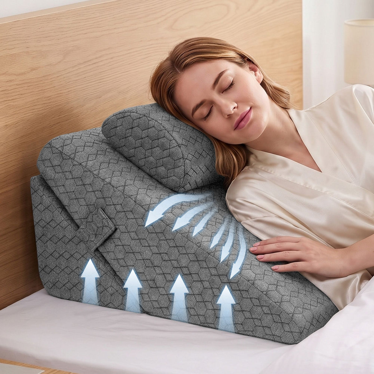 Giselle Bed Wedge Pillow for Headboard, Egg Gel Solves Night Sweats, Triangle