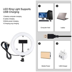 7.9 Mirror Light With Tripod & Usb 3 Modes Dual Colour Curved Ring Light For Vlogging Selfie Photography Video Phone Clamp - Black-1915196803599437828