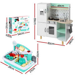 Keezi Kid Pretend Kitchen Wooden Play Sink Playset Dishwasher Toys Green