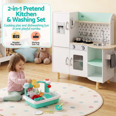 Keezi Kid Pretend Kitchen Wooden Play Sink Playset Dishwasher Toys Green