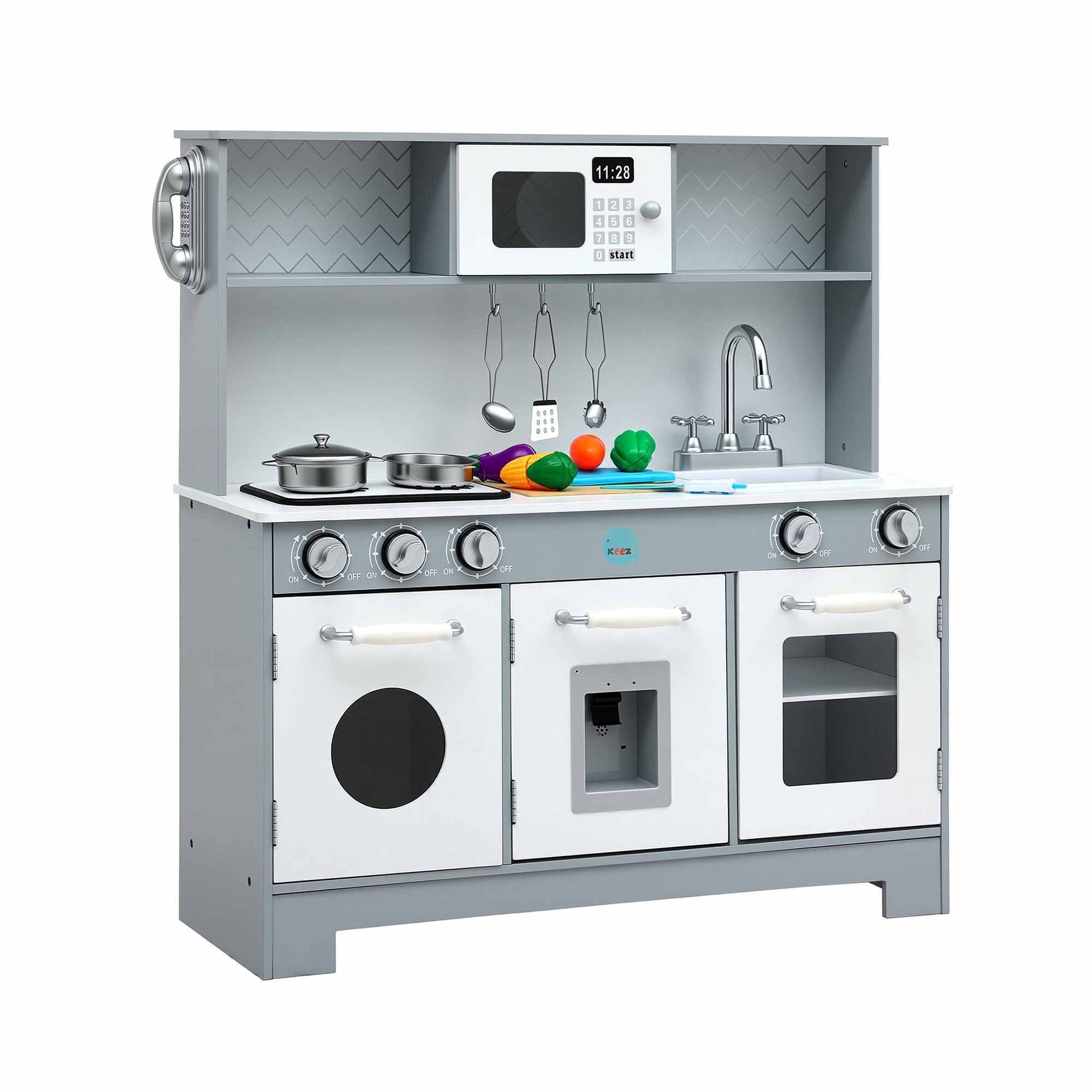 Keezi Wooden Play Kitchen Pretend Kitchen 82cm Kids Toy Food Set Grey