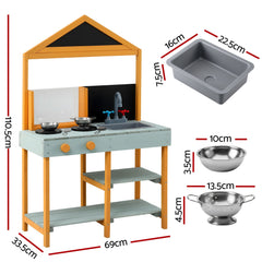 Keezi Kids Mud Kitchen Play Kitchen Toy Kitchen Set with Blackboard 110cm