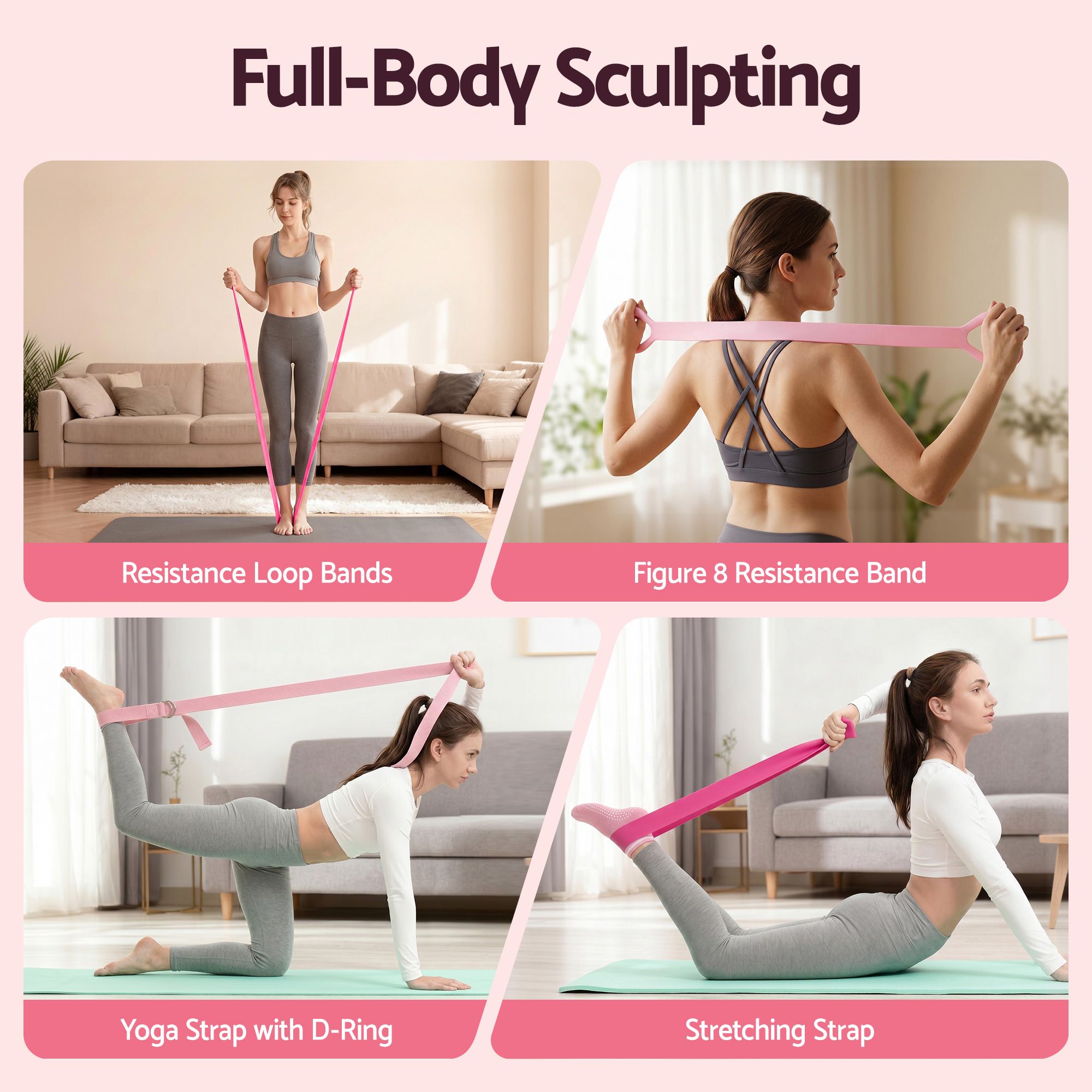 Everfit Pilates Ring Set for Women, 15pcs Home Workout Pilates Equipment with