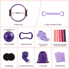 Everfit Pilates Ring Set for Women, 15pcs Home Workout Pilates Equipment with