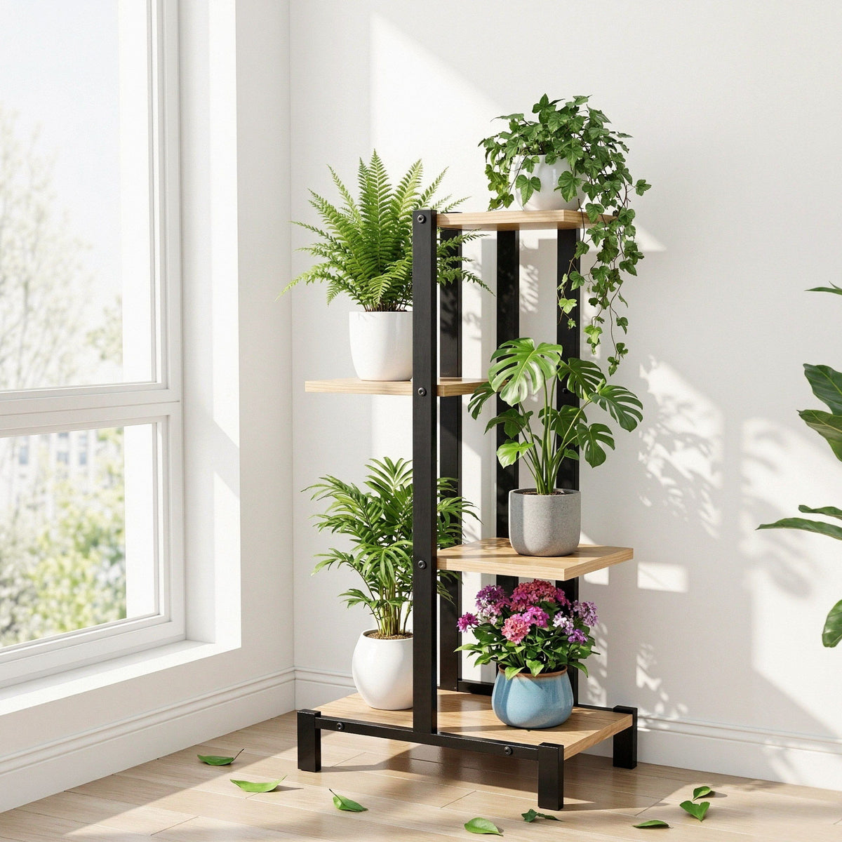 Artiss 4 Tiers Plant Stand Metal Flower Pots Shelf Indoor Outdoor Garden Home - Free Delivery