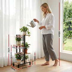 Artiss 4 Tiers Plant Stand Metal Flower Pots Shelf Indoor Outdoor Garden Home - Free Delivery
