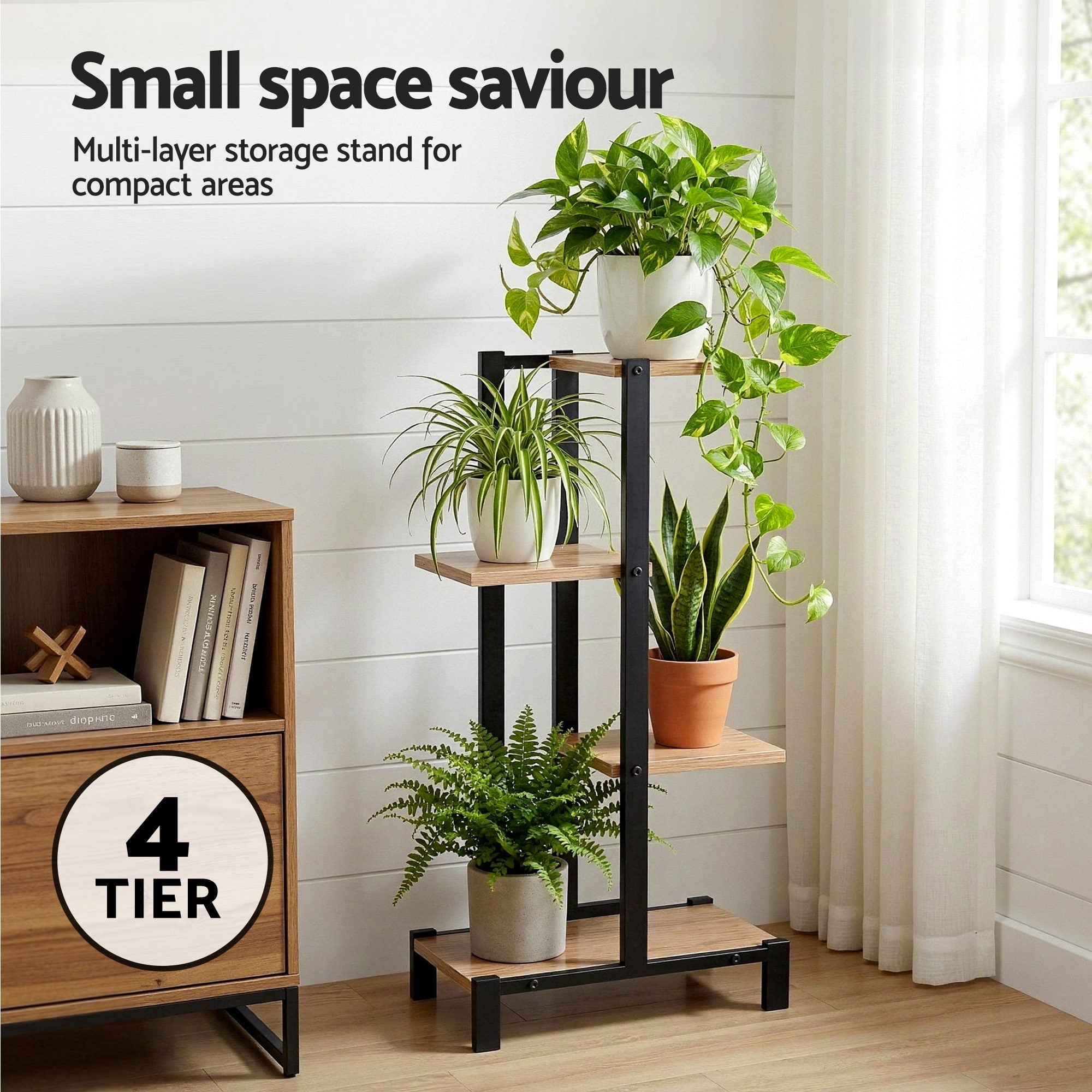 Artiss 4 Tiers Plant Stand Metal Flower Pots Shelf Indoor Outdoor Garden Home - Free Delivery