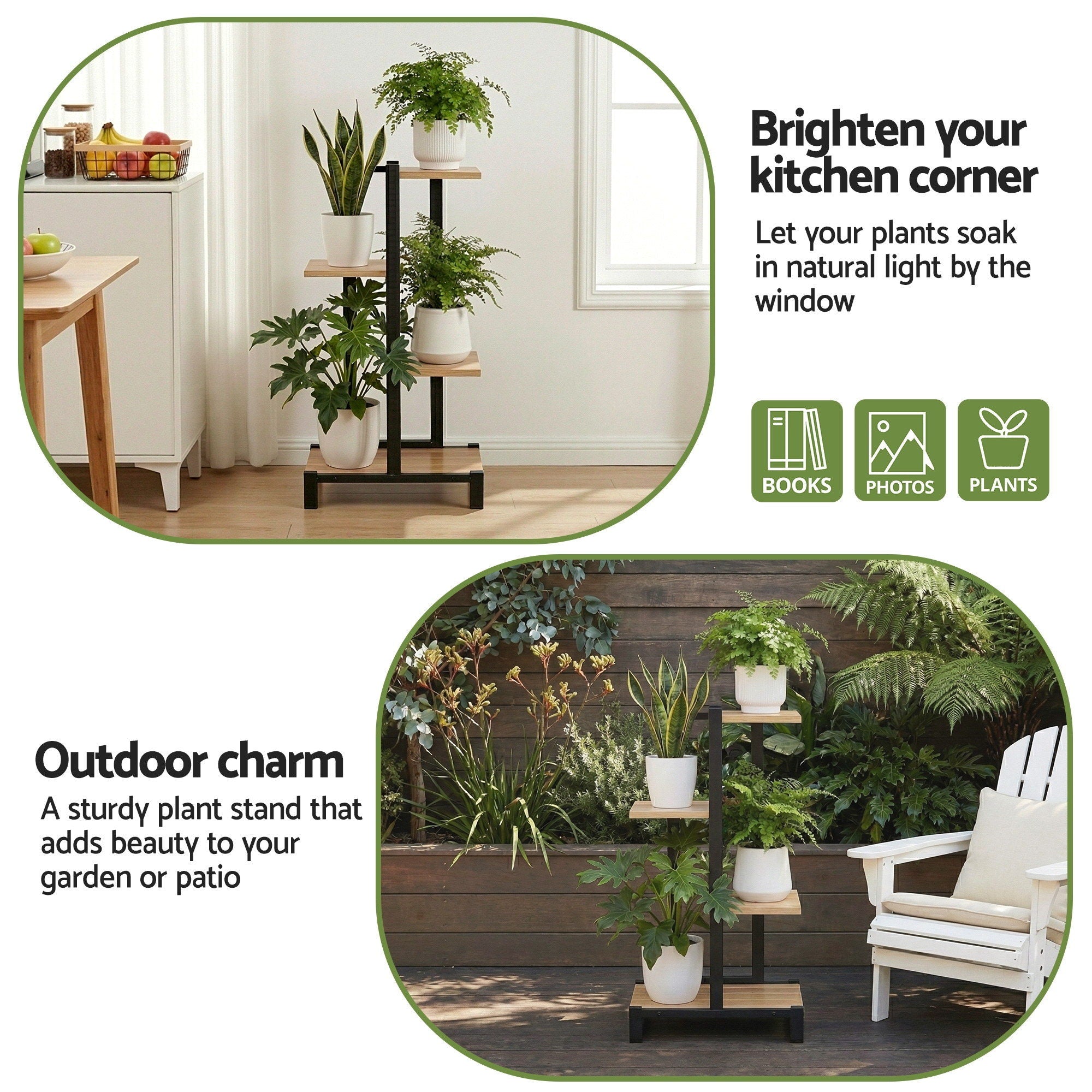 Artiss 4 Tiers Plant Stand Metal Flower Pots Shelf Indoor Outdoor Garden Home - Free Delivery