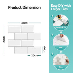 Artiss 3D Peel and Stick Wall Tiles Self Adhesive Subway Backsplash 10 Sheets, White