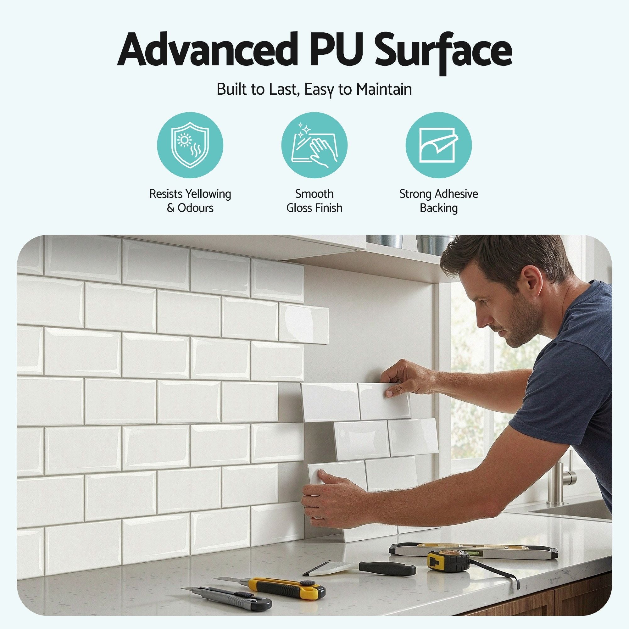 Artiss 3D Peel and Stick Wall Tiles Self Adhesive Subway Backsplash 10 Sheets, White