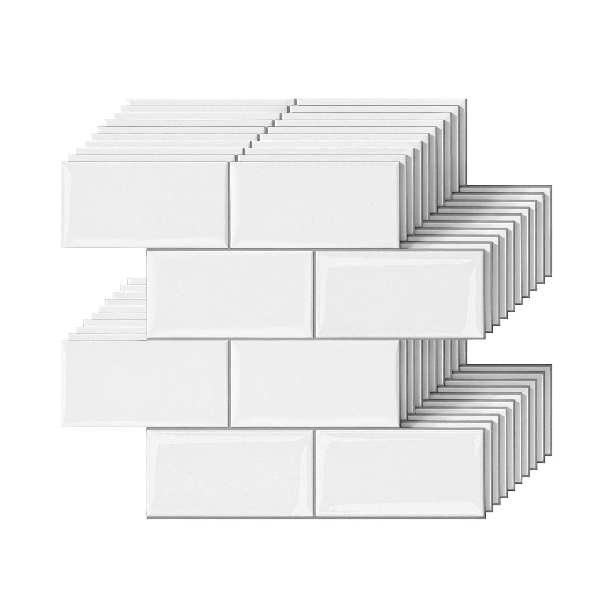 Artiss 3D Peel and Stick Wall Tiles Self Adhesive Subway Backsplash 10 Sheets, White