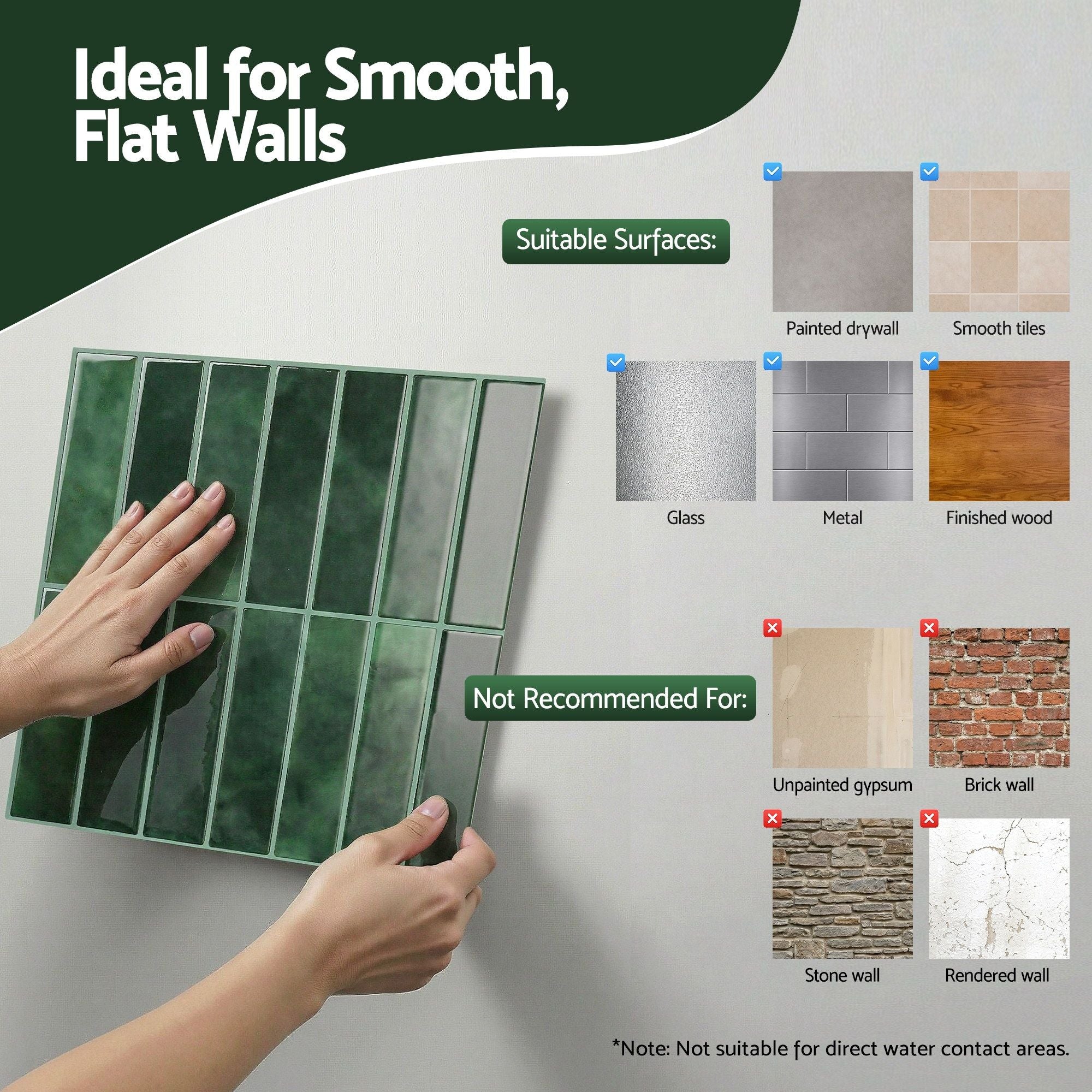 Artiss 3D Peel and Stick Wall Tiles Self Adhesive LinearGrid Backsplash 10 Sheets, Green