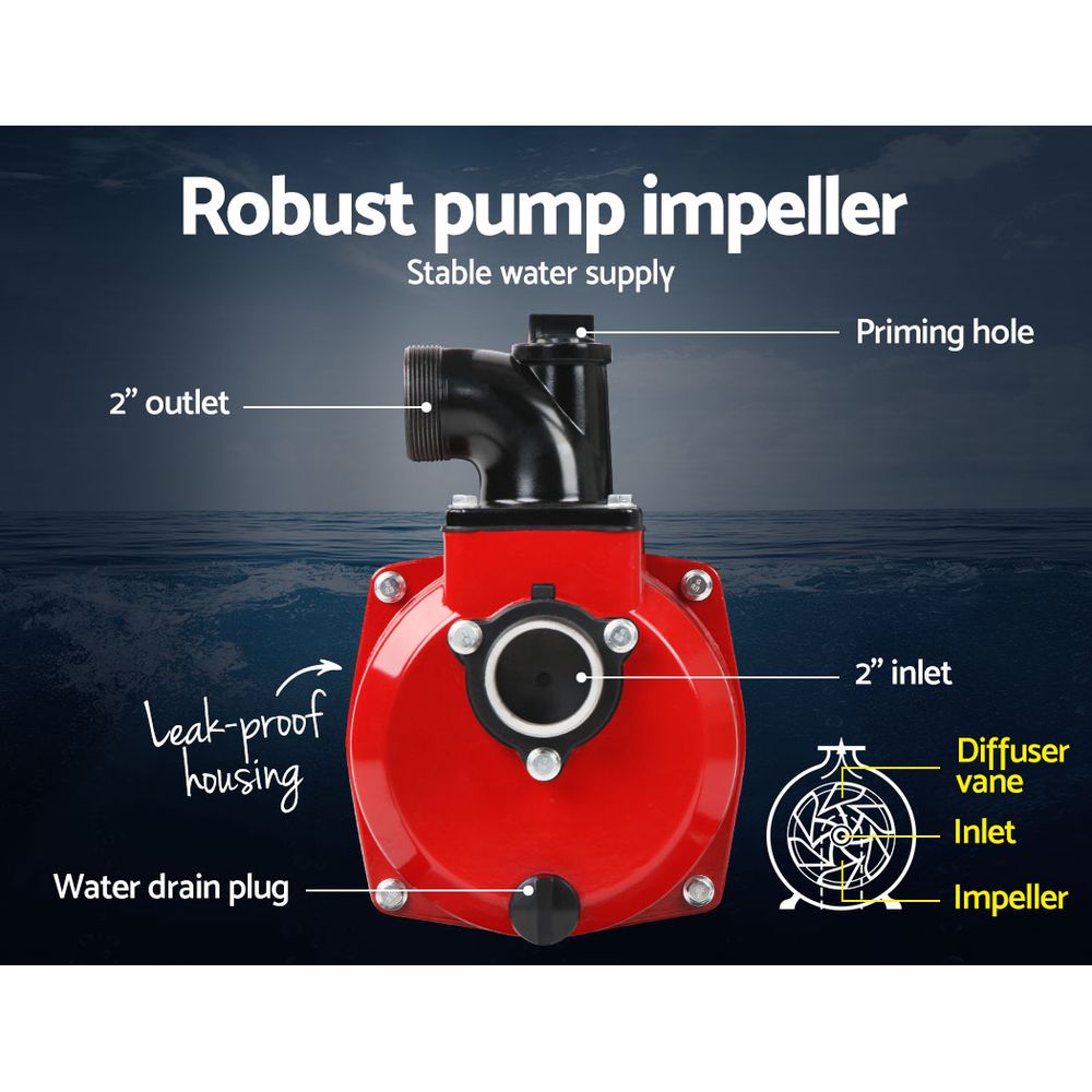 Giantz Petrol Water Pump 7HP Max, 2" High Flow 4-Stroke Engine Transfer Fire