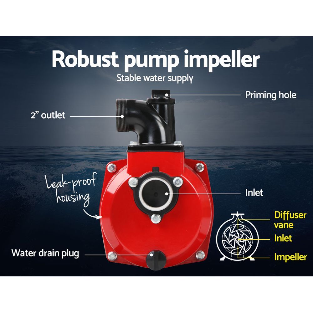 Giantz Petrol Water Pump, 2" 7HP Max High Flow Transfer Fire Fighting Pumps Rain