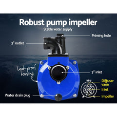 Giantz 3" Petrol Water Pump 7HP Max 4-Stroke 210cc High Flow 60,000L/H Max