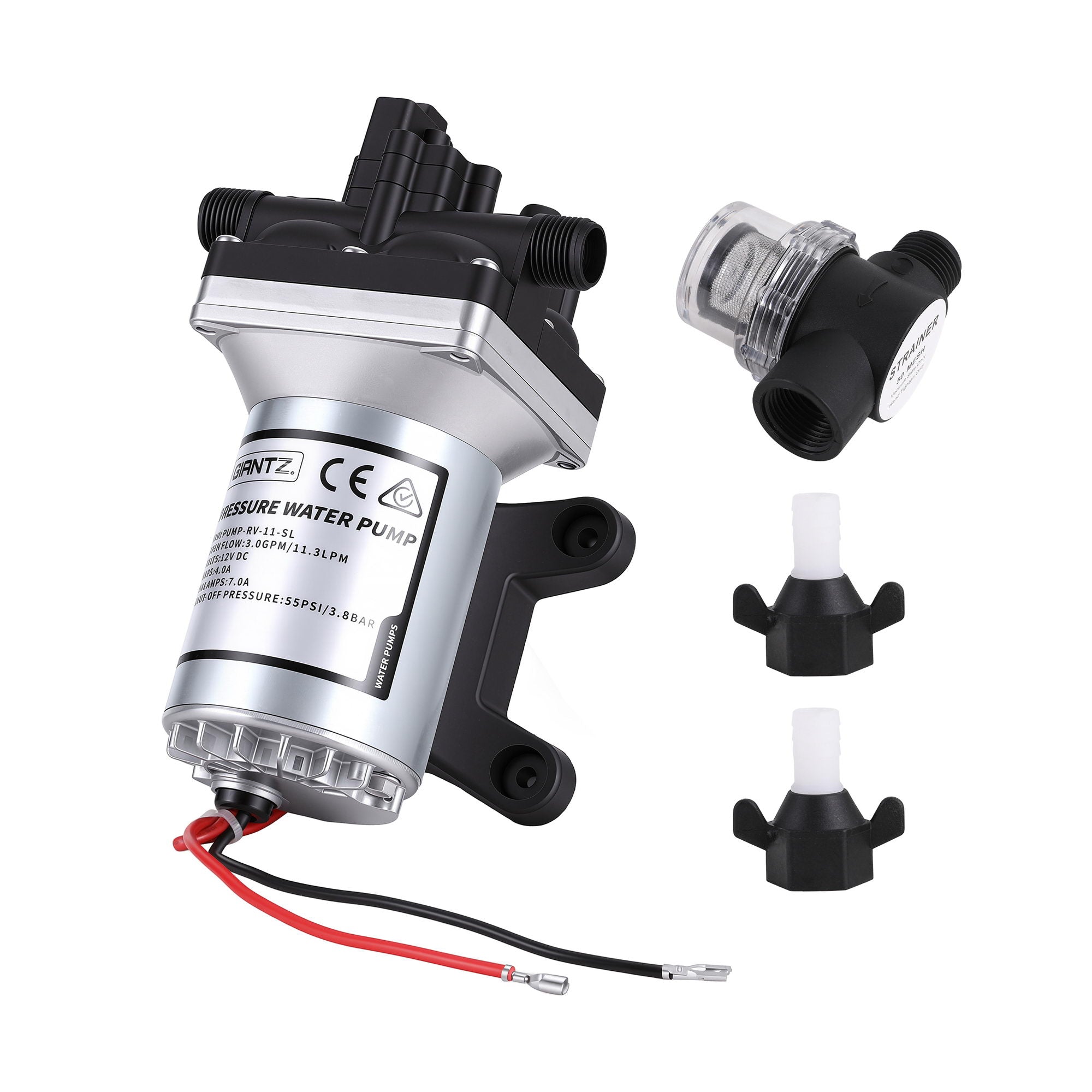 Giantz 12V DC Water Pump, 11.3LPM 55PSI 3 GPM Self-Priming RV Water Pressure Pump with Automatic Pressure Switch, for RV Marine Camping Yacht Garden F