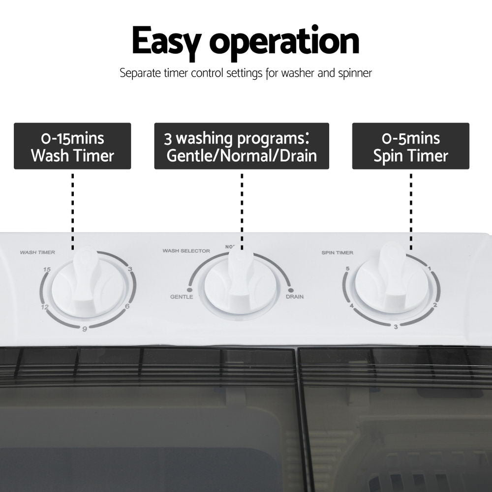 Devanti Portable Washing Machine Twin Tub 4.5KG