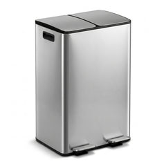 Cefito Pedal Bins Rubbish Bin Dual Compartment Waste Recycle Dustbins 60L Silver