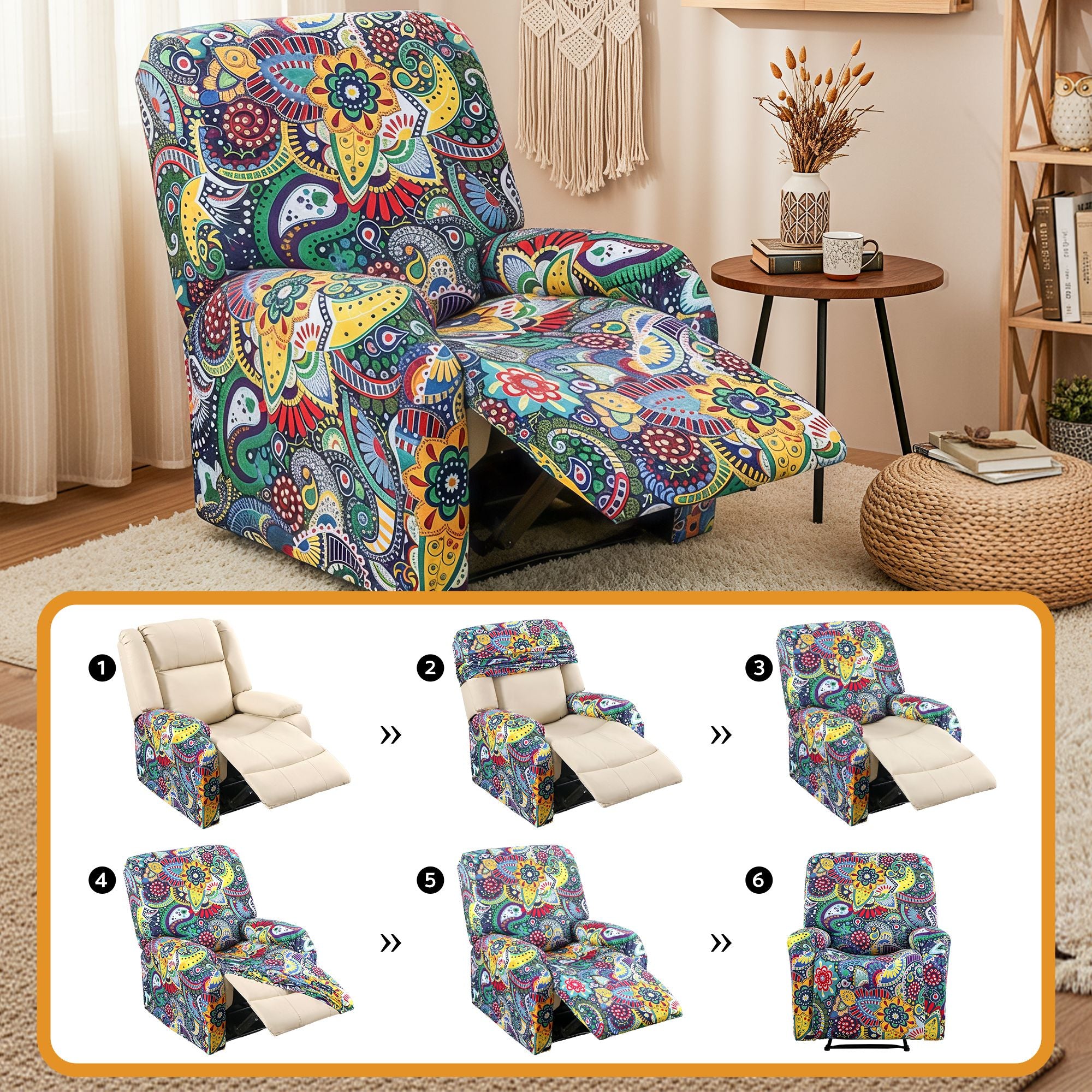 Artiss Stretch Kids Recliner Cover 4-Pieces Recliner Chair Slipcovers Printed